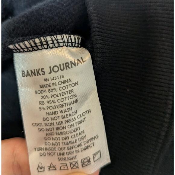 Banks Journal Studio Nadia Hernandez Palm Art Pullover Hoodie Organic Black Sz S - Picture 8 of 8